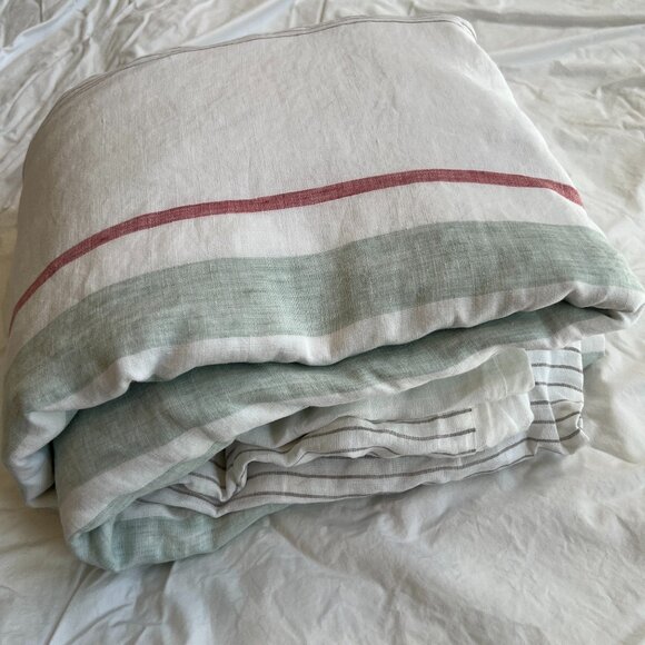 West Elm 100% Linen Striped Duvet Cover King/CA King 92"x108" Nautical Oceanside - Picture 1 of 10